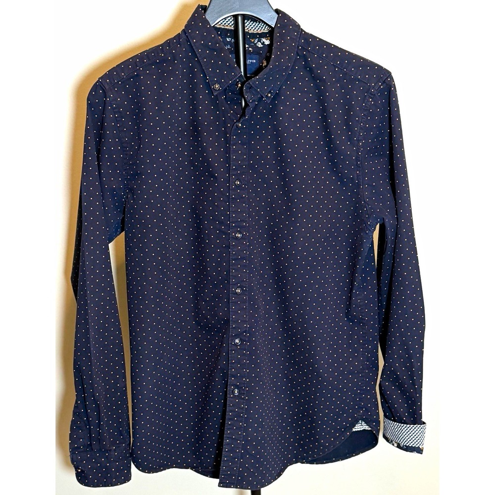 Denim & Flower Ricky Singh Regular Fit Navy/Orange Polka Dot Shirt M Great UC